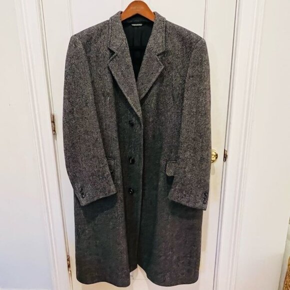 VTG Maitland of England Men's Gray Wool Herringbone Overcoat 46 R - Picture 1 of 15